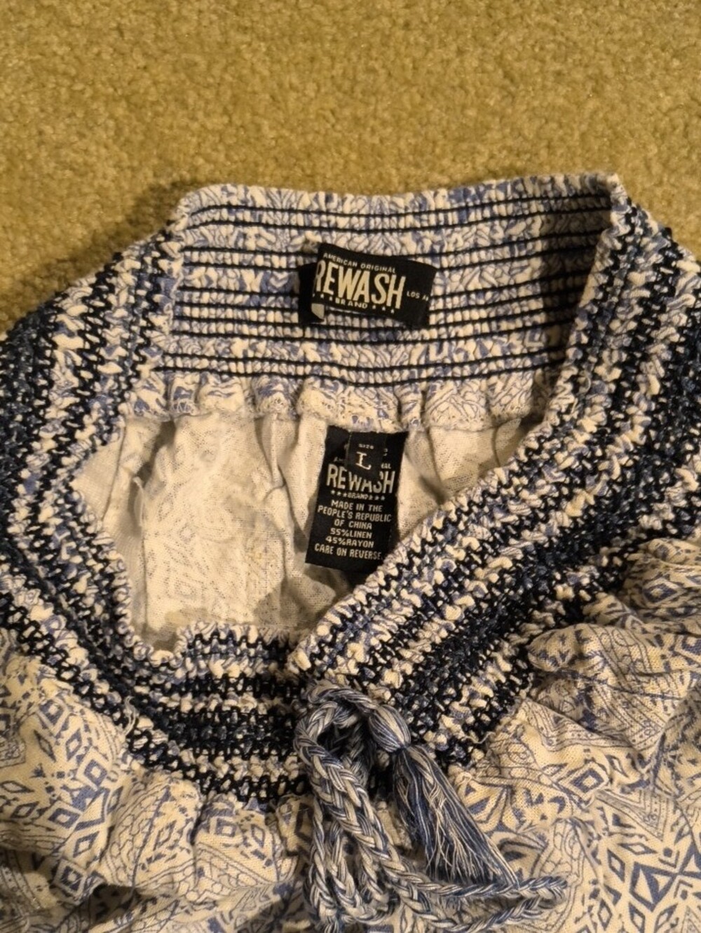 Rewash Blue Patterned Wide-Leg Drawstring Pants - Picture 2 of 3